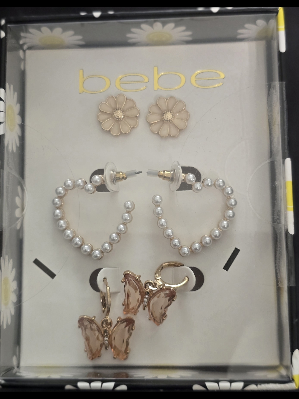 bebe Rose Gold Flower, Silver Heart & Rose Gold Butterfly Earring Set - Picture 2 of 2